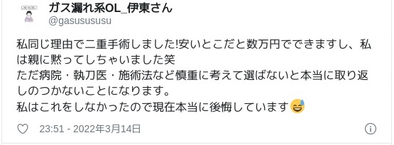 二重整形 費用口コミ